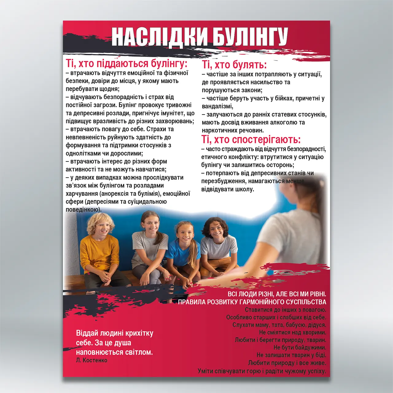 Стенд Стоп булінг Наслідки булінгу 450х600 мм ПВХ 2 мм з лам