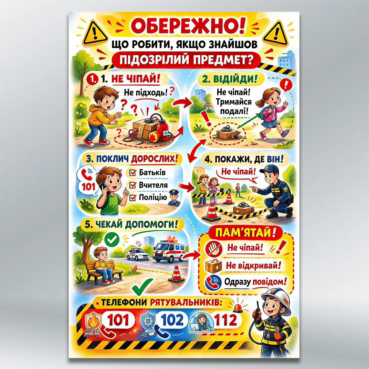 Стенд Обережно: підозрілий предмет 400х600 мм ПВХ 3 мм з лам
