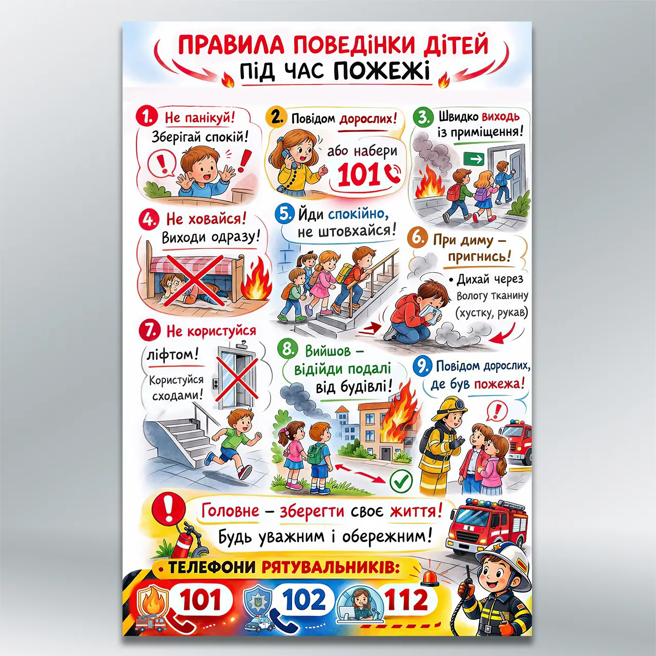 Стенд Правила поведінки дітей під час пожежі 400х600 мм ПВХ 3 мм без лам