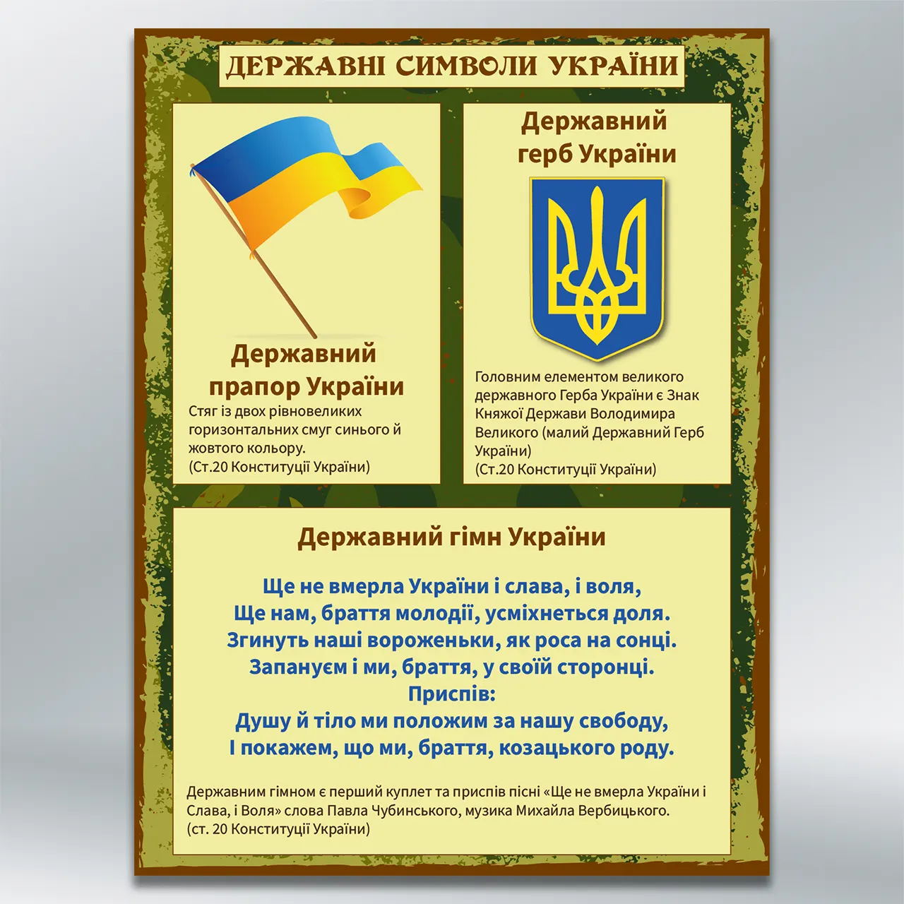 Стенд Державні символи України 450х600 мм ПВХ 3 мм з лам
